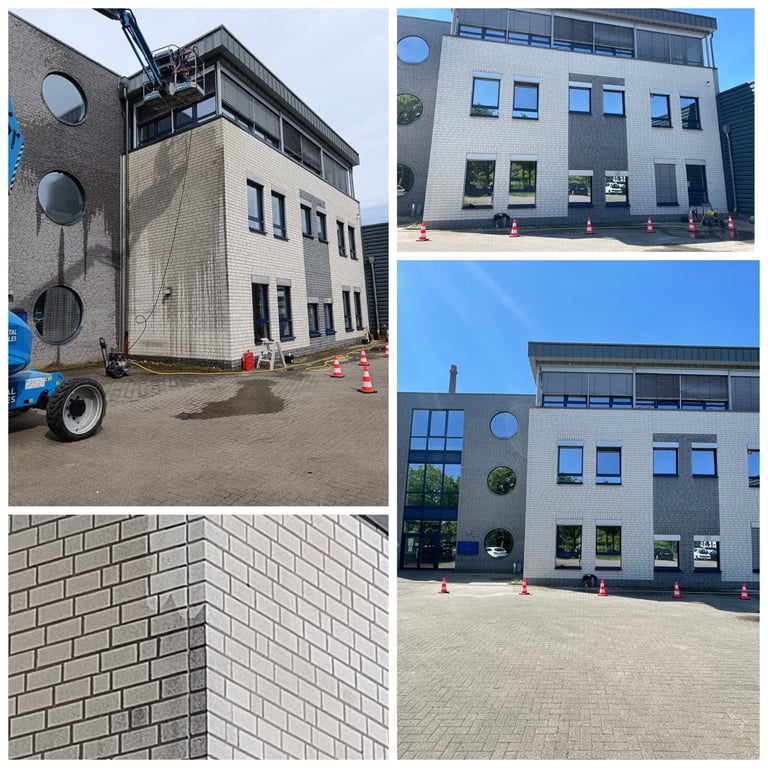 “Gevel reinigen en impregneren bedrijfspand in Gladbeck, Duitsland”