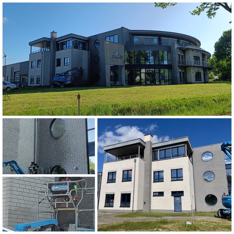 “Gevel reinigen en impregneren bedrijfspand in Gladbeck, Duitsland”