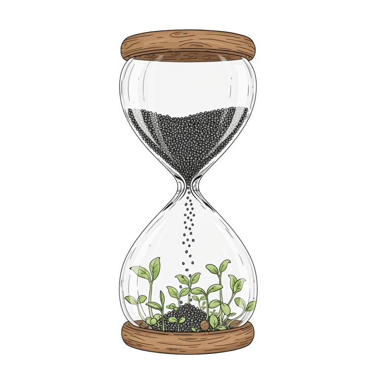 A glass hourglass, © 2025