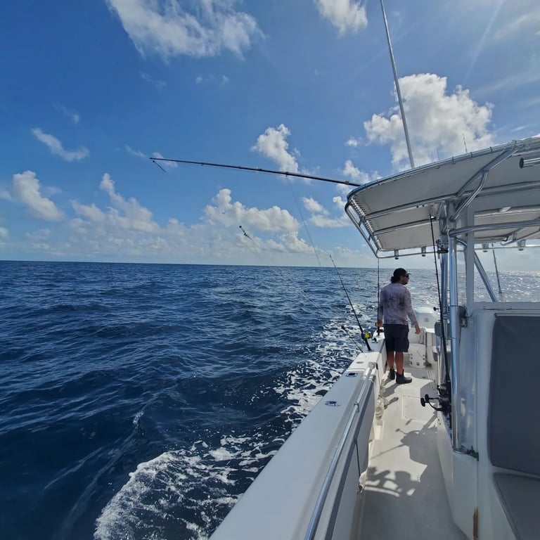 Underway on boat fishing with outriggers