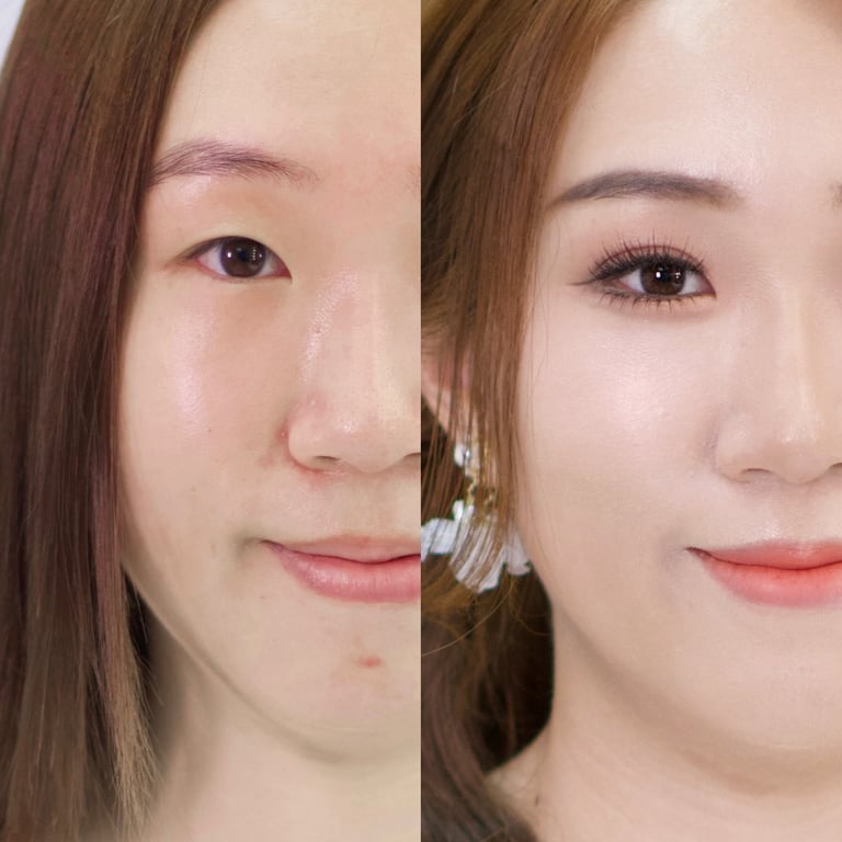 香港婚禮新娘化妝師妝前妝後對比-單眼皮眼型調整