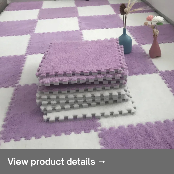 Soft foam puzzle floor mats arranged in a pastel children’s play area