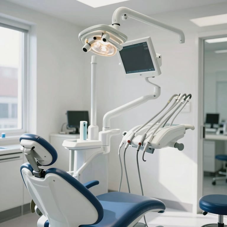 A sanitized dental clinic in Brooklyn featuring bright white surfaces and modern medical equipment under natural light.