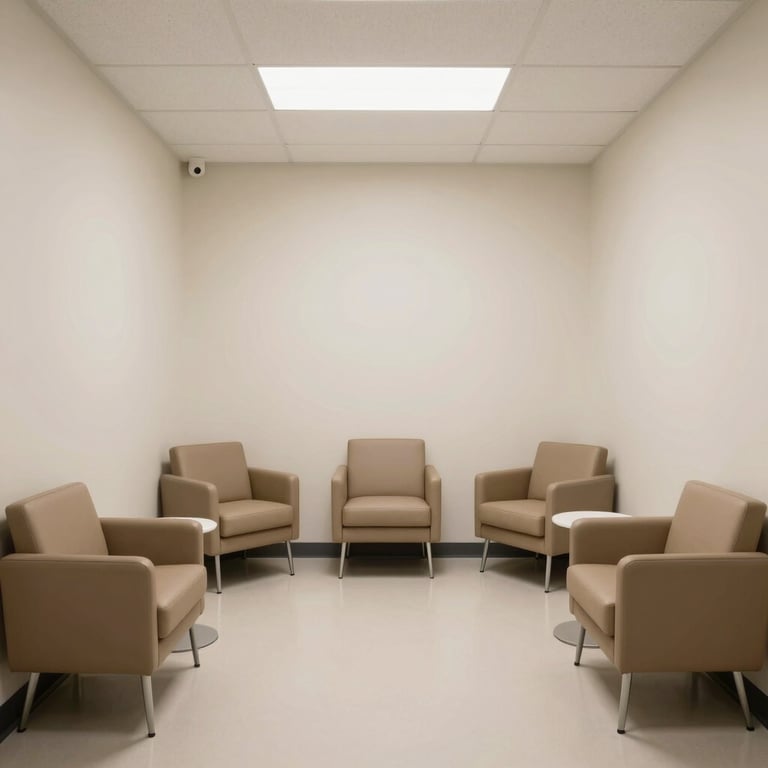 A spotless pediatric office waiting room in Brooklyn with a modern design and clean, safe environment.