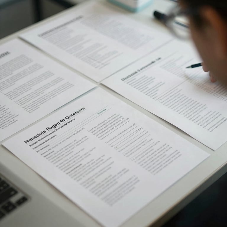 A detailed shot of assessment instruments and insightful reports laid out neatly on a desk, highlighting professional expertise and guidance.