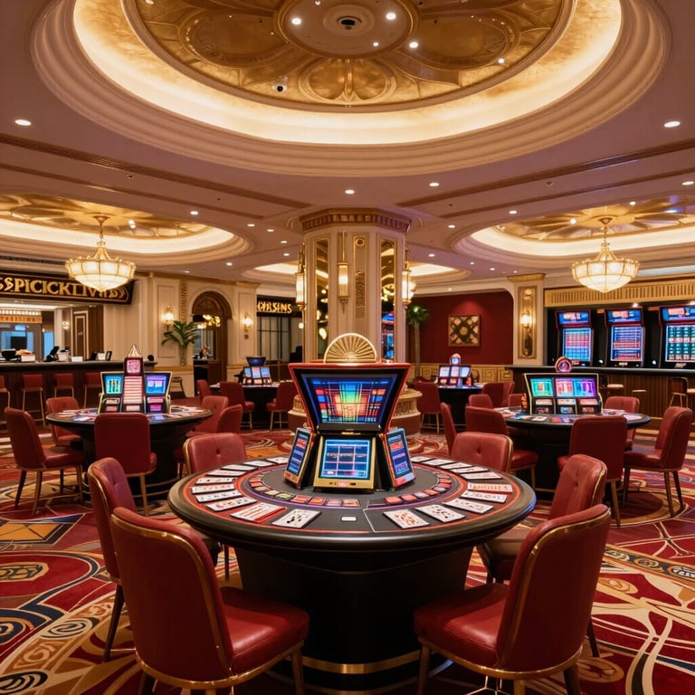 A luxury casino interior in Southeast Asia with elegant lighting and vibrant colors.