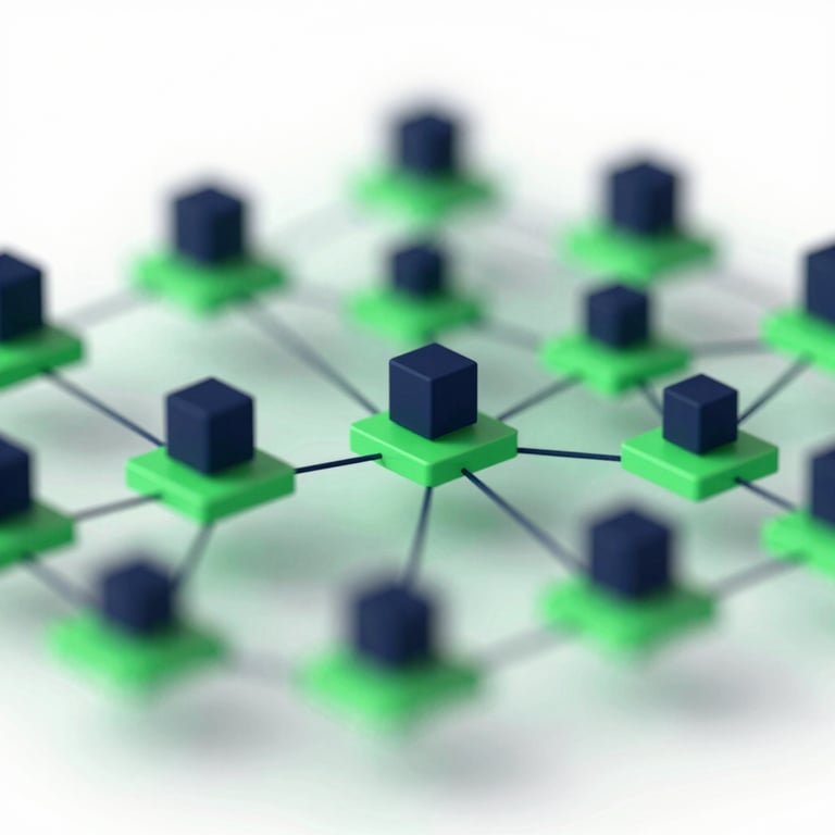 Abstract digital network connections representing software architecture in brand colors #0F1D33 and #4CAF9D.