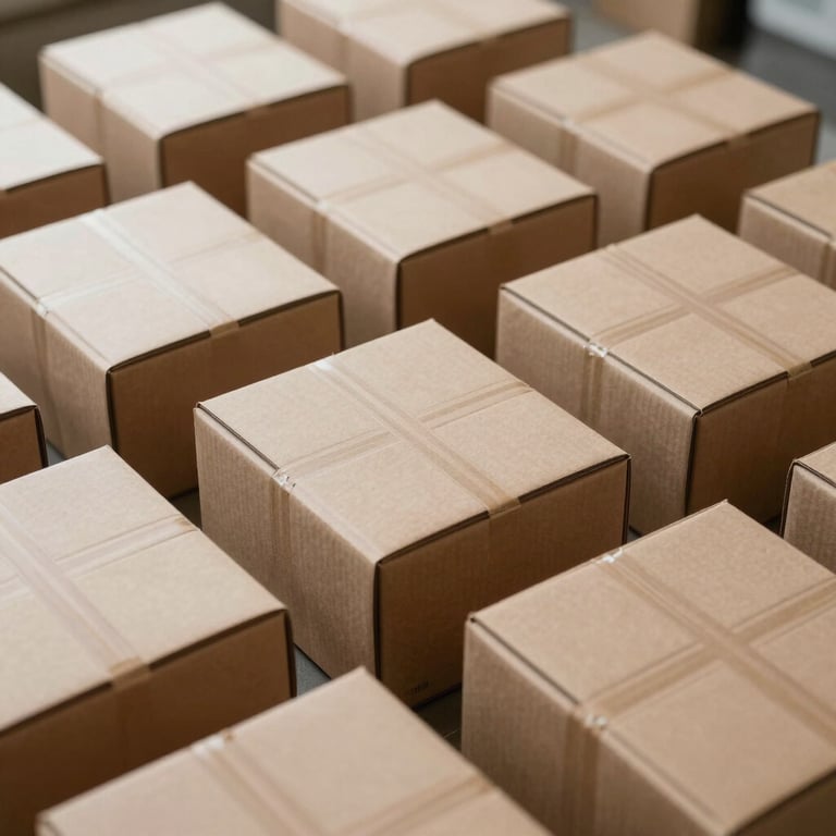 Rows of finished custom-printed retail packaging boxes ready for delivery.