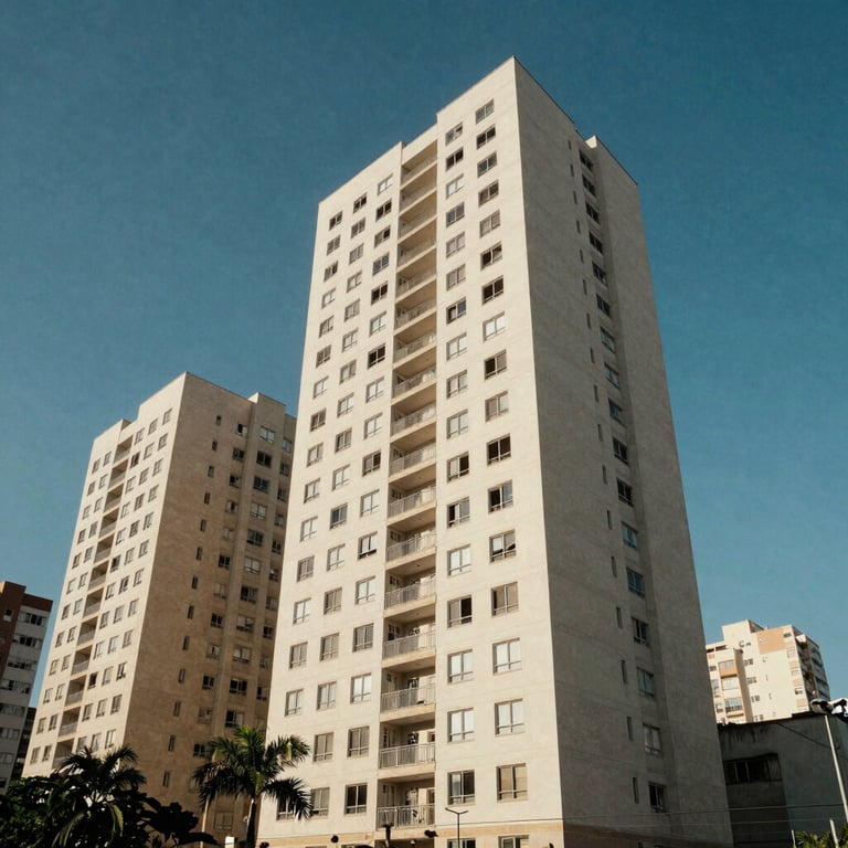Wide view of a modern apartment building in Guarulhos, Brazil, during a sunny day representing our service area.