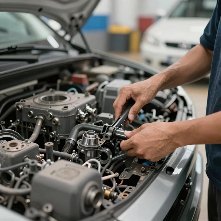 Detail of car parts being sorted for recycling, highlighting environmental responsibility and modern efficiency.