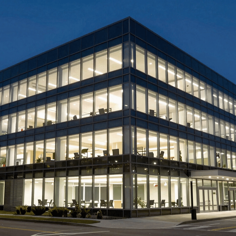 A close-up of a professional hand interacting with a sleek, off-white laptop keyboard in a bright office space.