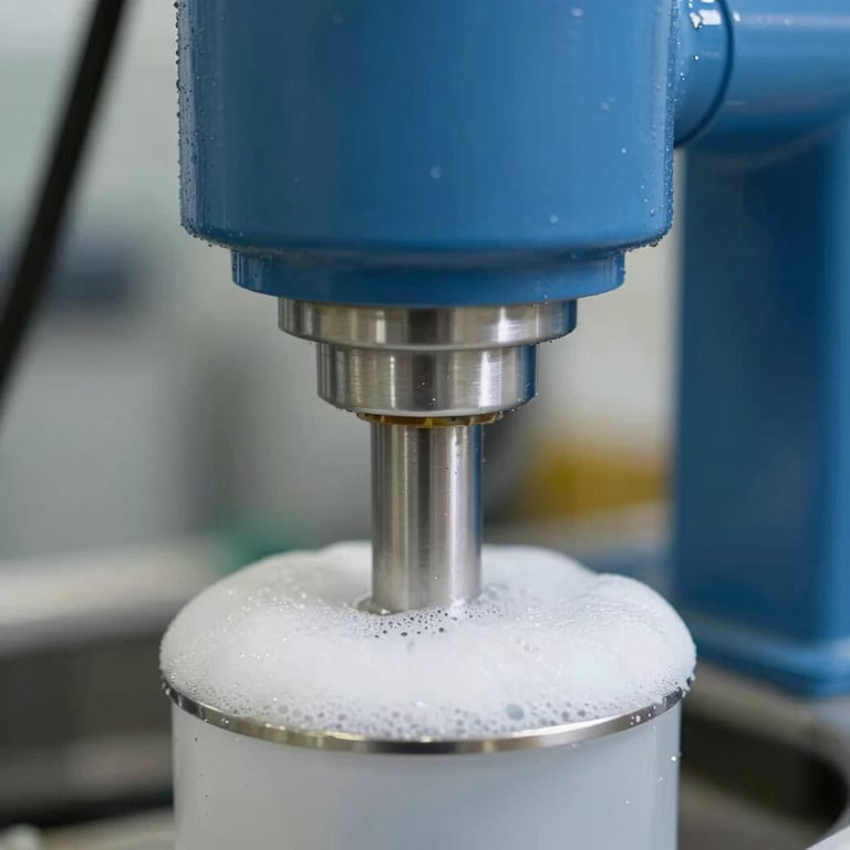 Close up of foam concentrate induction equipment with professional blue and grey industrial finishes.