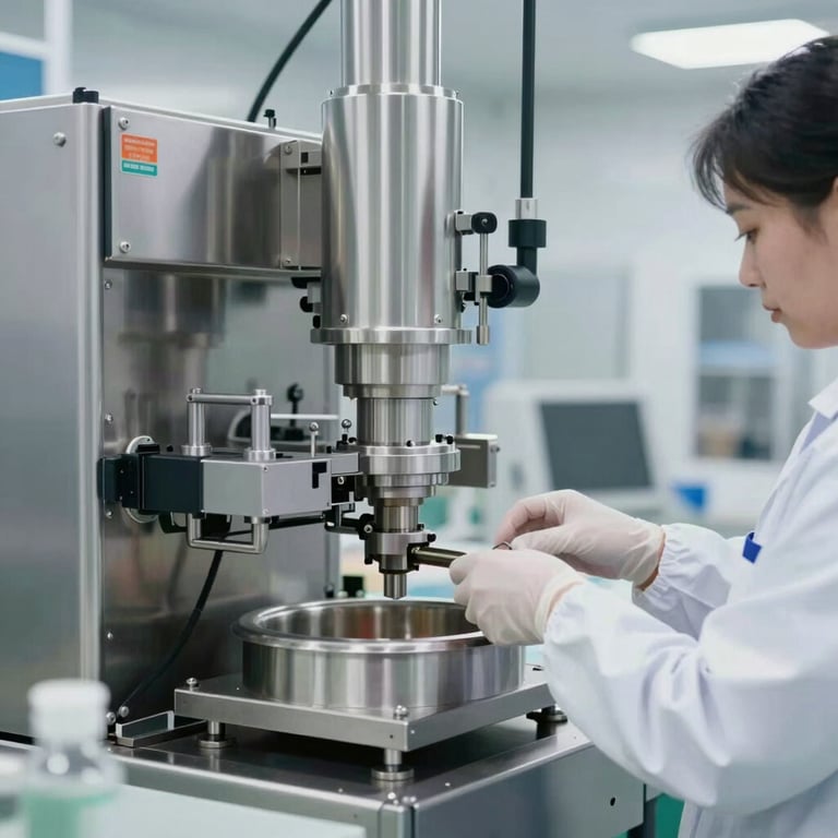 Precision food processing assembly line with stainless steel components, bright and hygienic setting.