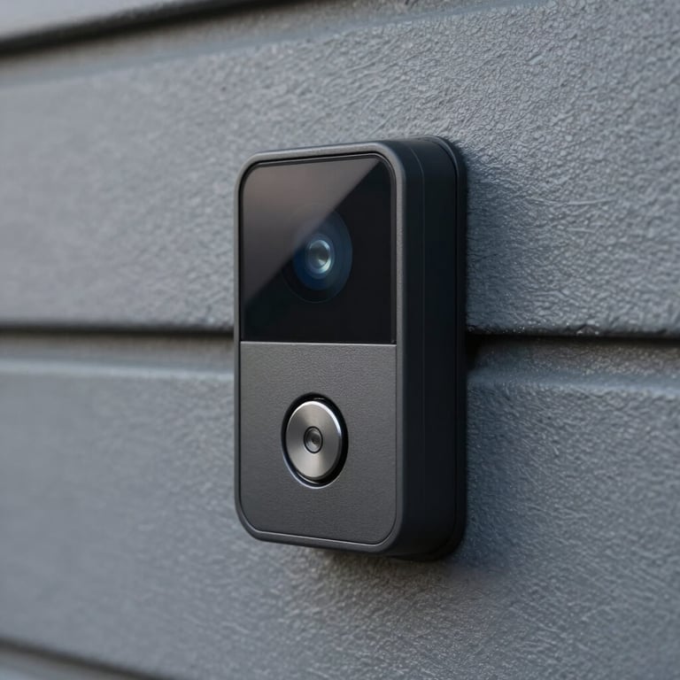 Close-up of a modern smart garage door opener control panel installed on a slate gray wall.