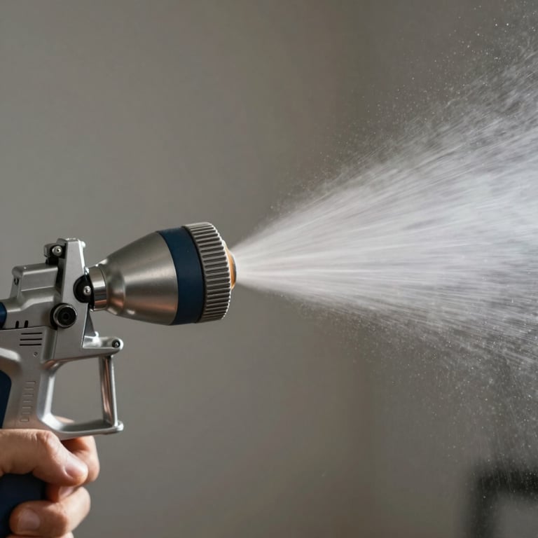 Close up of an advanced paint sprayer nozzle emitting a fine, controlled mist for a flawless finish.