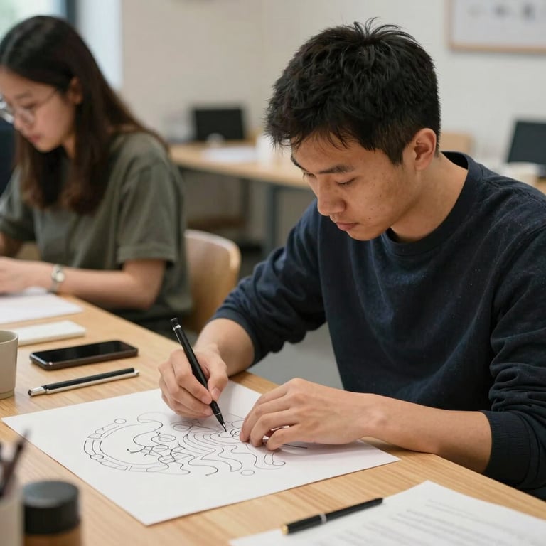 An individual in a DDD program successfully completing a skill-building craft in a supportive community center.