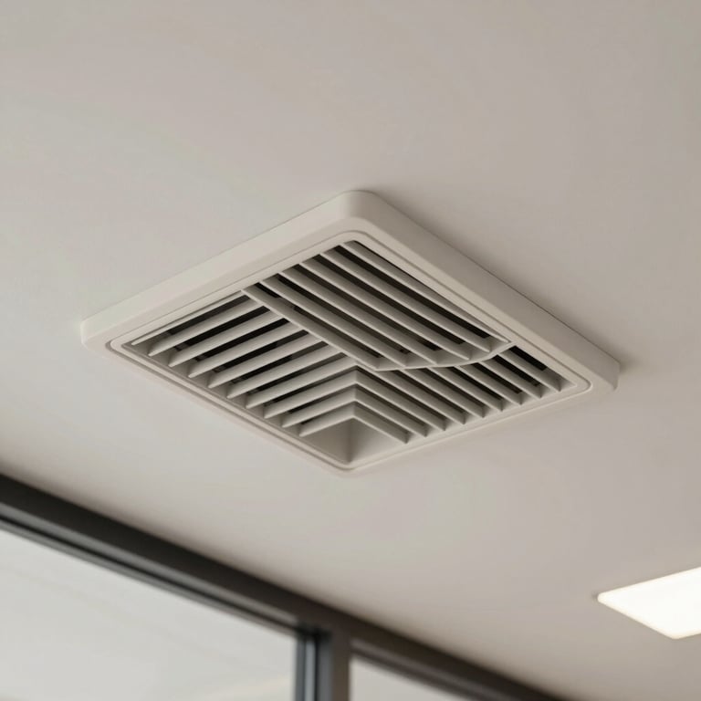 Clean, modern air vents installed in a ceiling with a soft off-white finish in a North American / US office space.