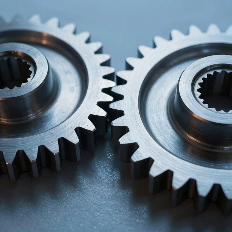 Minimalist shot of a precision-cut metal gear reflecting cold steel blue lighting.