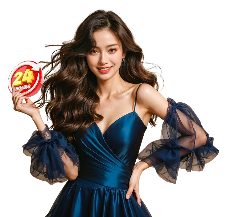 Người mẫu đại diện AE666.VN cầm biểu tượng 24h