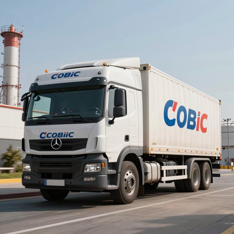 Logistics truck with corporate markings at a Middle Eastern / Turkish chemical distribution hub.