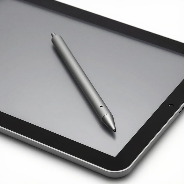 A minimalist close-up of a digital design tablet and stylus, highlighting creativity and modern technology in shades of #6E7C8B and #F8FAFC.