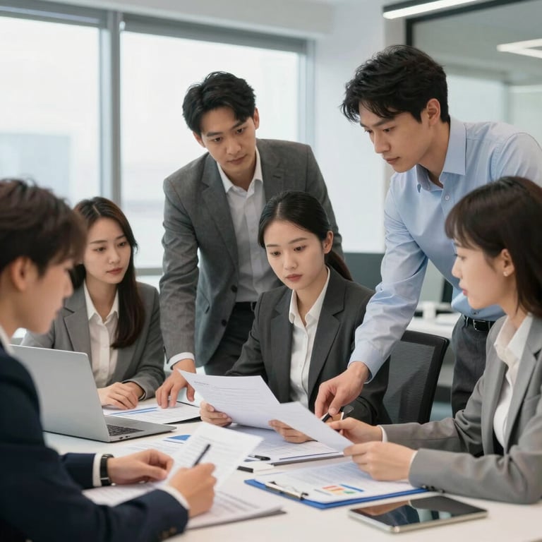 A business meeting with charts and graphs showing investment growth.