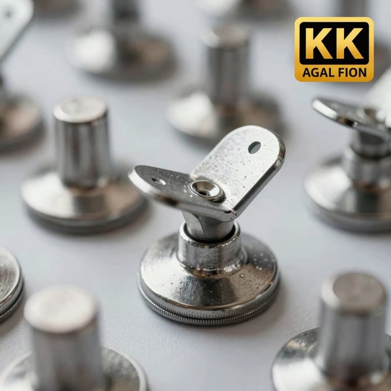 Detailed macro shot of high-quality stainless steel door stoppers organized for inspection.