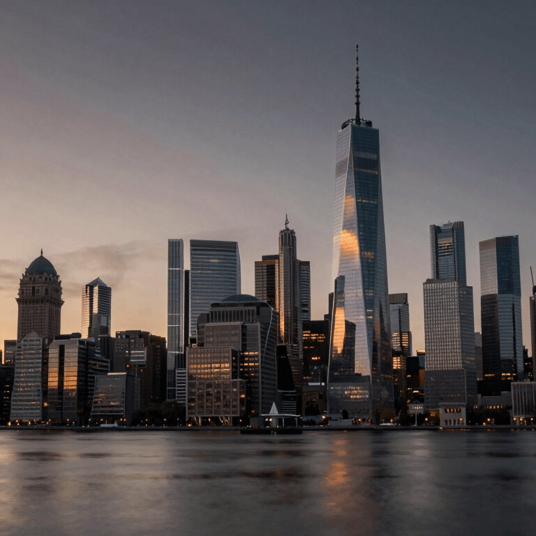 A sophisticated office interior with warm lighting and deep green accents, conveying professional stability.