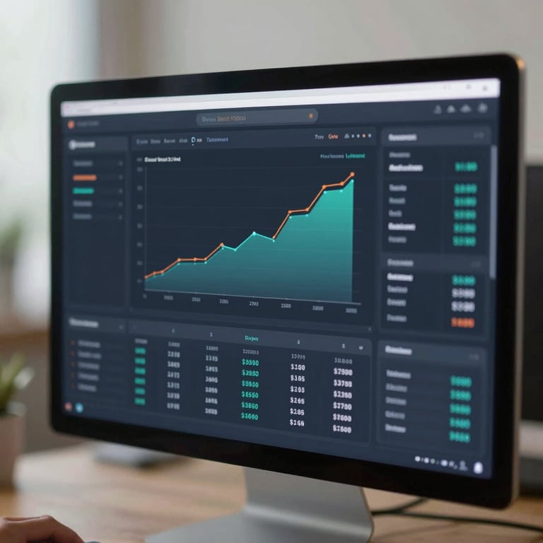 A modern financial dashboard on a computer screen showing growth and clarity in numbers.