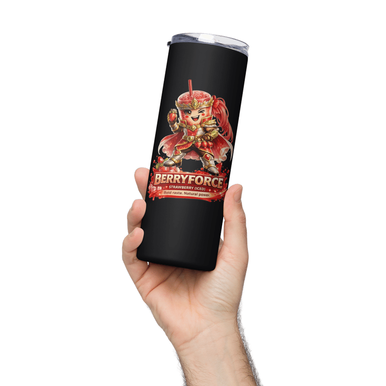 hand holding black berryforce hero stainless steel tumbler