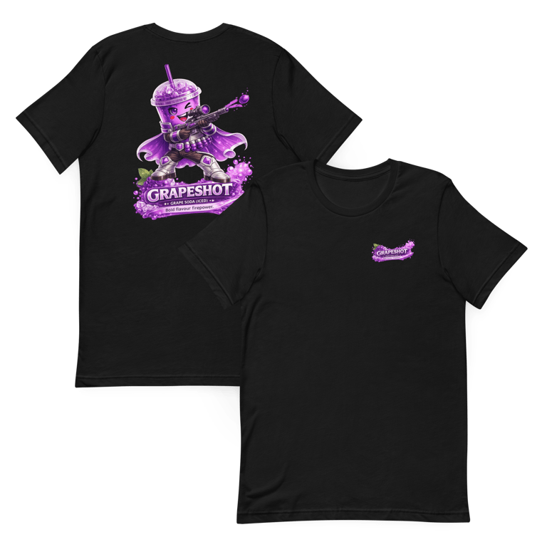 black grapeshot hero cap front view with purple grapeshot design