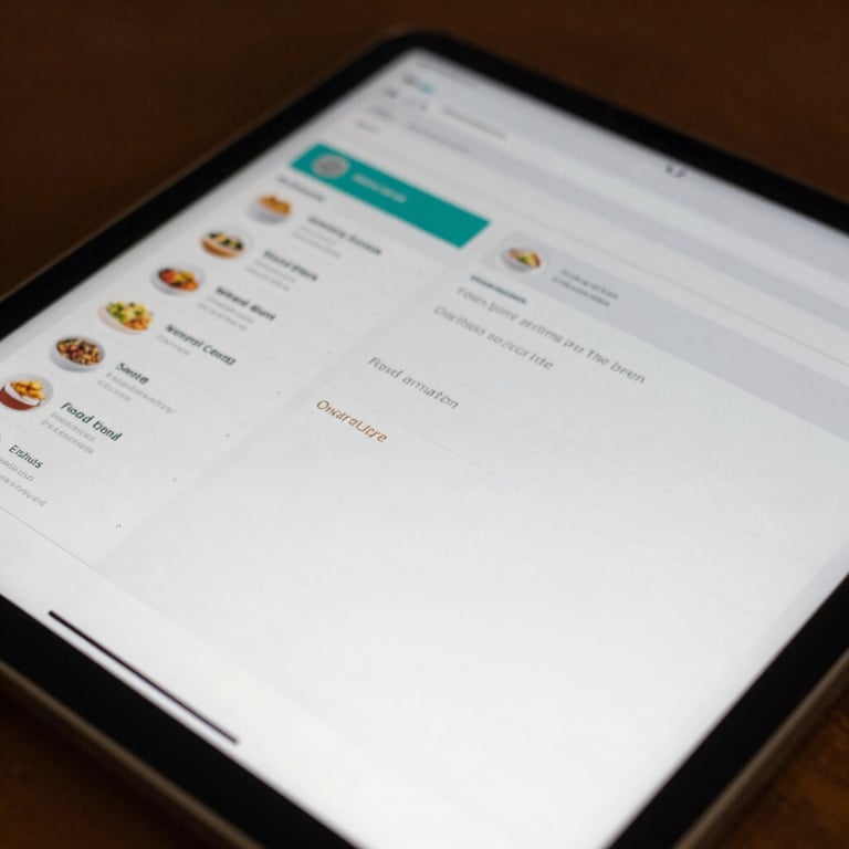 A close-up of a digital tablet displaying a clean user interface for food orders.