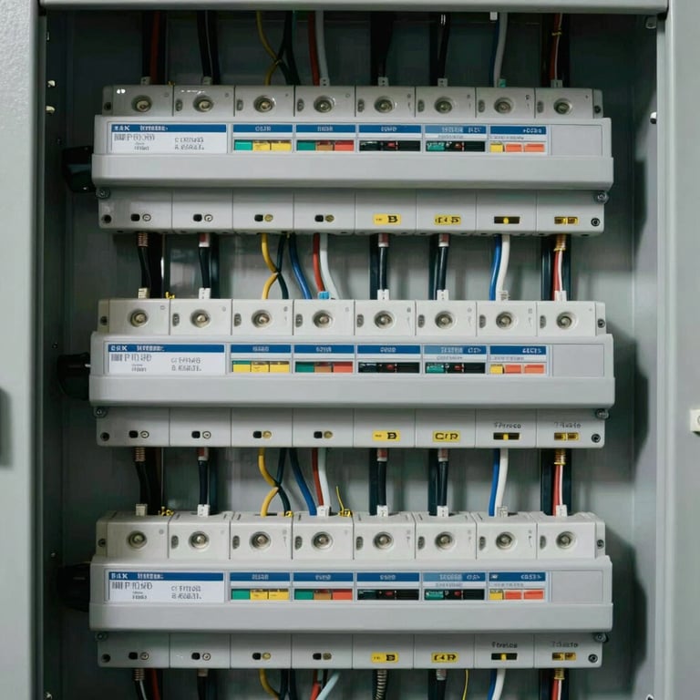 An electrical panel perfectly organized with neat wiring and clear labels, showcasing technical excellence.