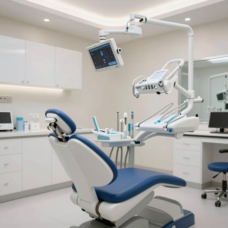 Interior of a high-end dental clinic with a professional, clean design, reflecting an organized business.