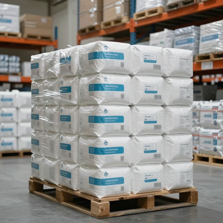 A shipment of high-quality medical consumables in a clean, organized warehouse in the Middle Eastern / Gulf.