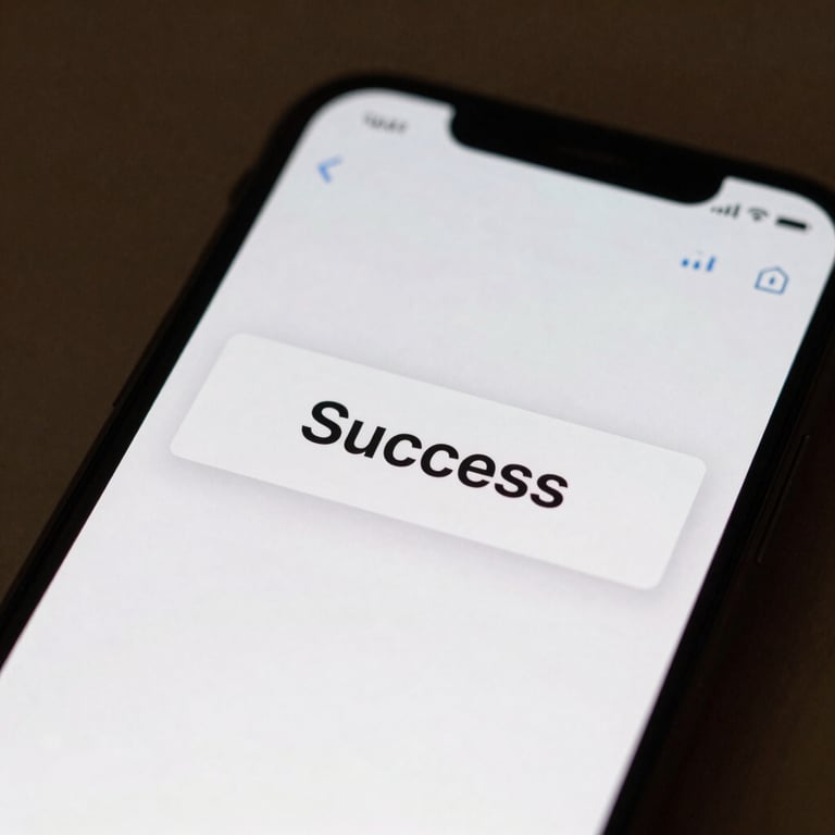 Close-up of a smartphone showing a success notification from a helpdesk mobile application.