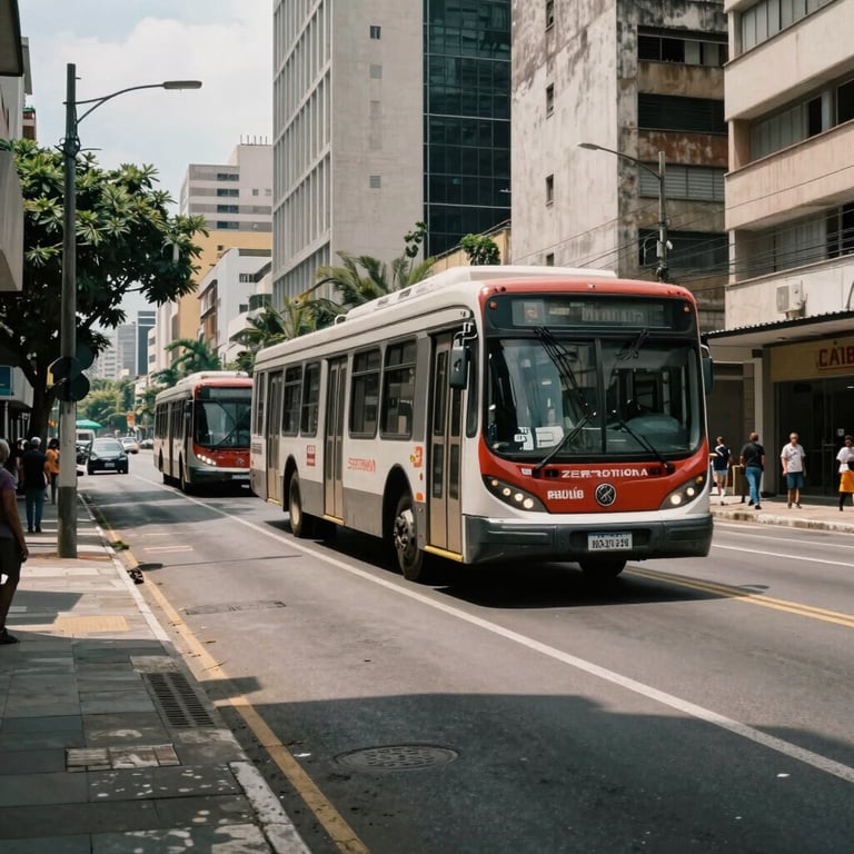 Photography of a clean city street in Brazil during daytime, wide shot focusing on the infrastructure used for municipal transport.