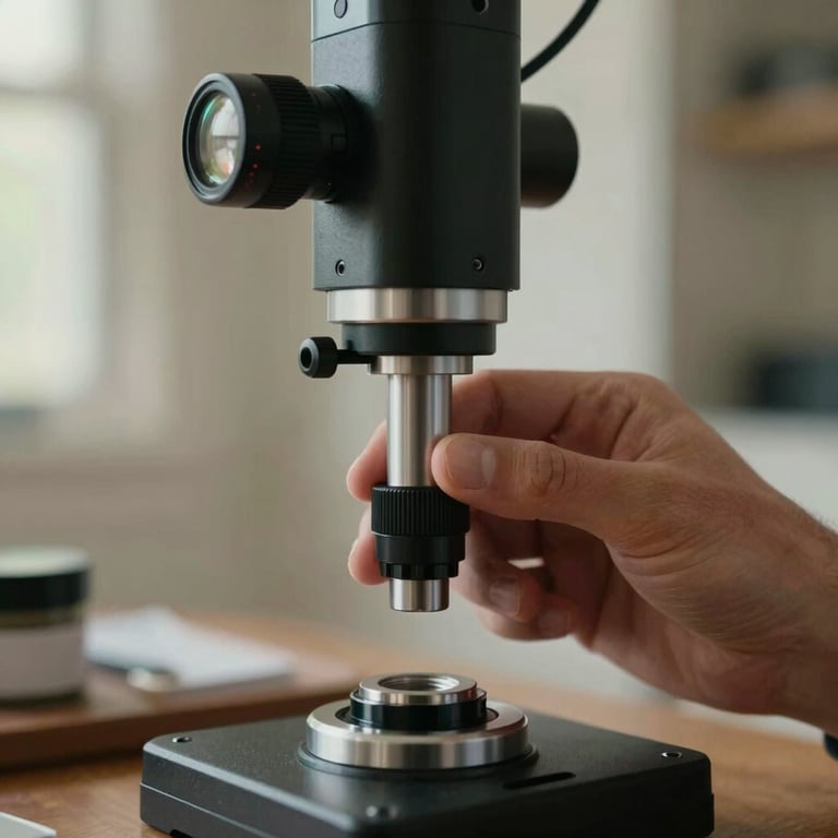 Close-up of a professional's hand using a high-tech inspection tool in a North American / US residential space.