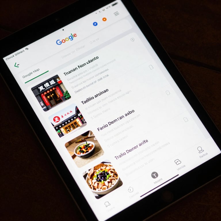 A top-down view of a professional tablet showing a Google Maps listing optimized for an Italian Chinese business, with high visibility.