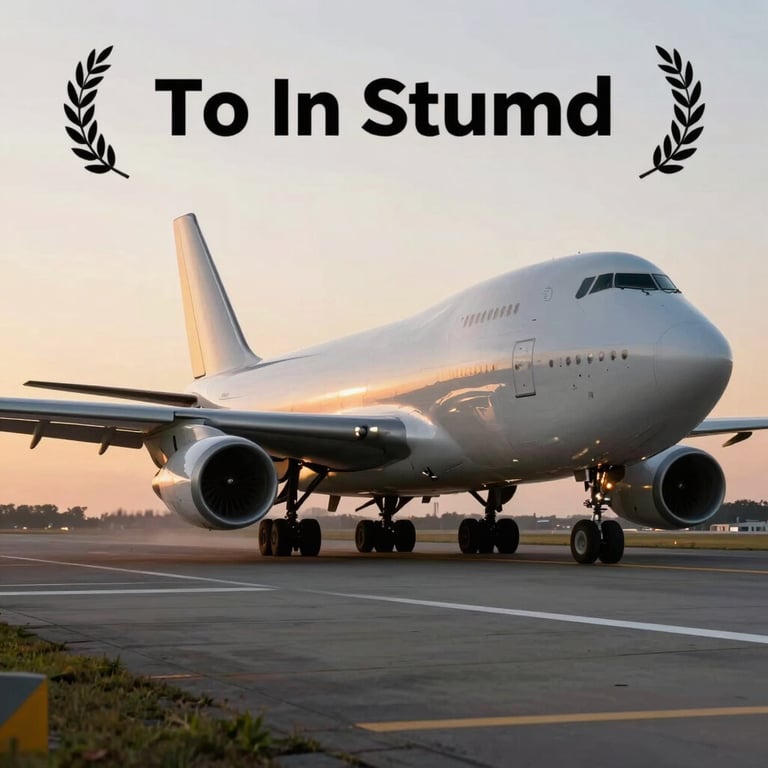 A large cargo plane on a runway at sunset, symbolizing global connectivity, with a professional and clean aesthetic.