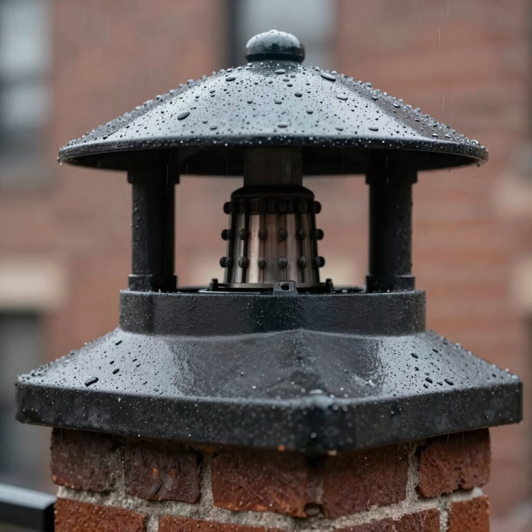 Close-up of a perfectly installed flashing around a chimney, designed for extreme rain resistance in NYC.