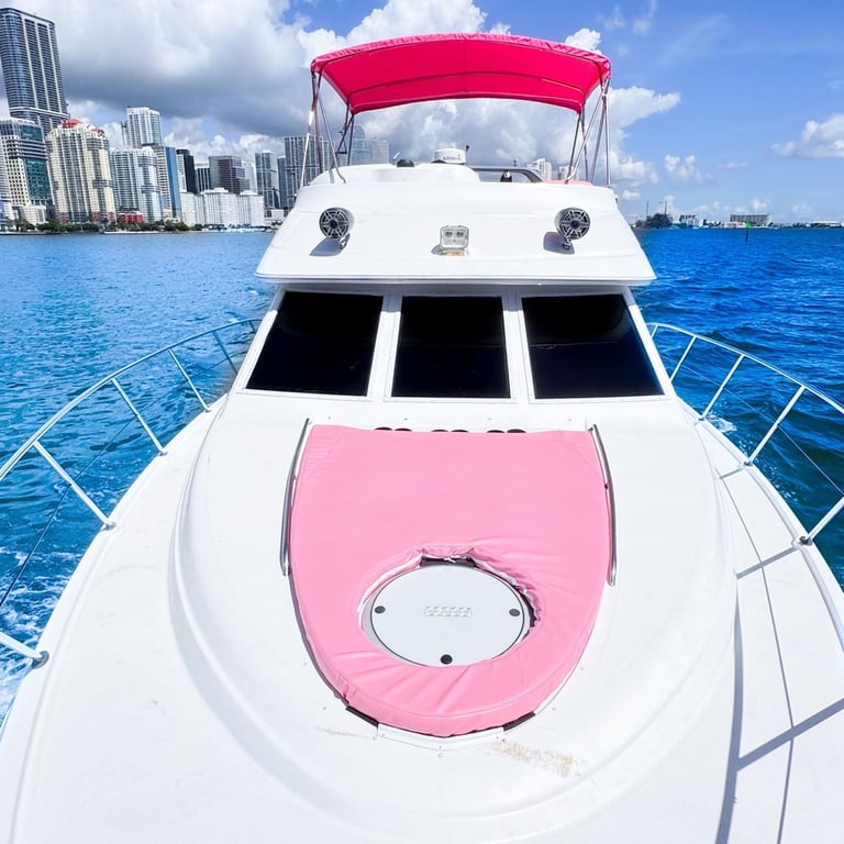 Miami pink yacht charter for bachelorette and birthday