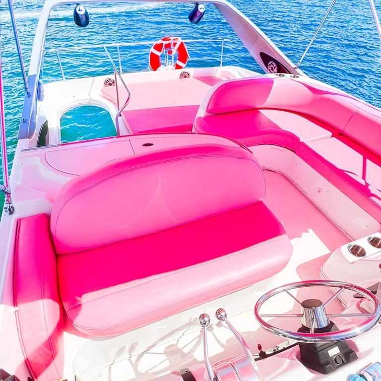 pink yacht rental in Miami Maxum 46FT flybridge with ocean views and captain included
