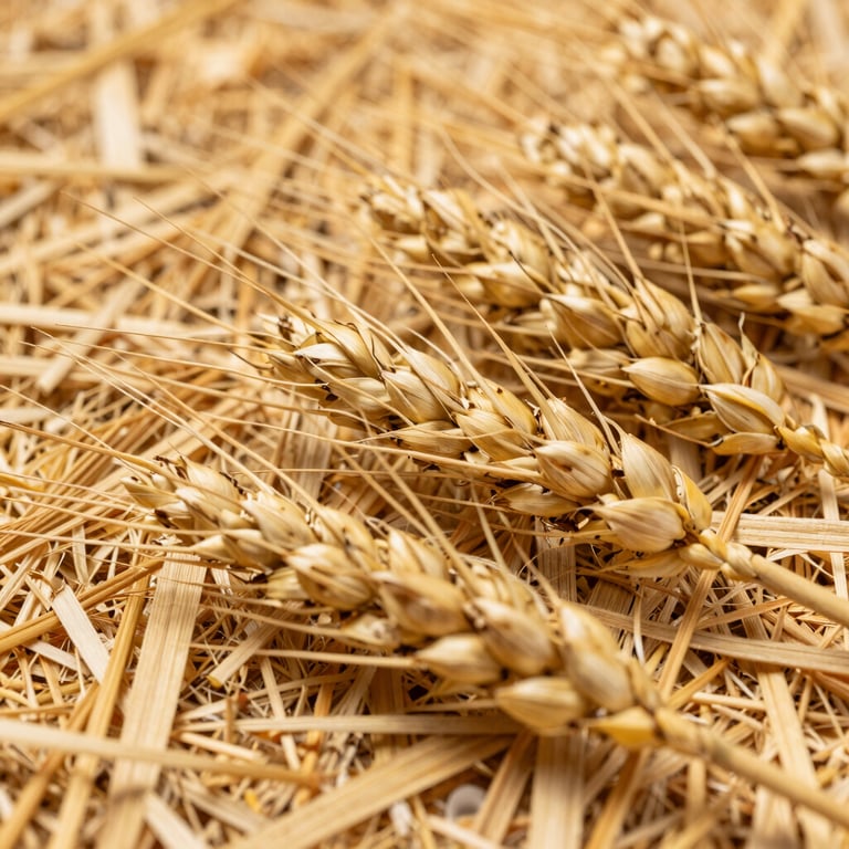 Detailed texture of premium wheat straw, showcasing the clean and dry golden fibers.