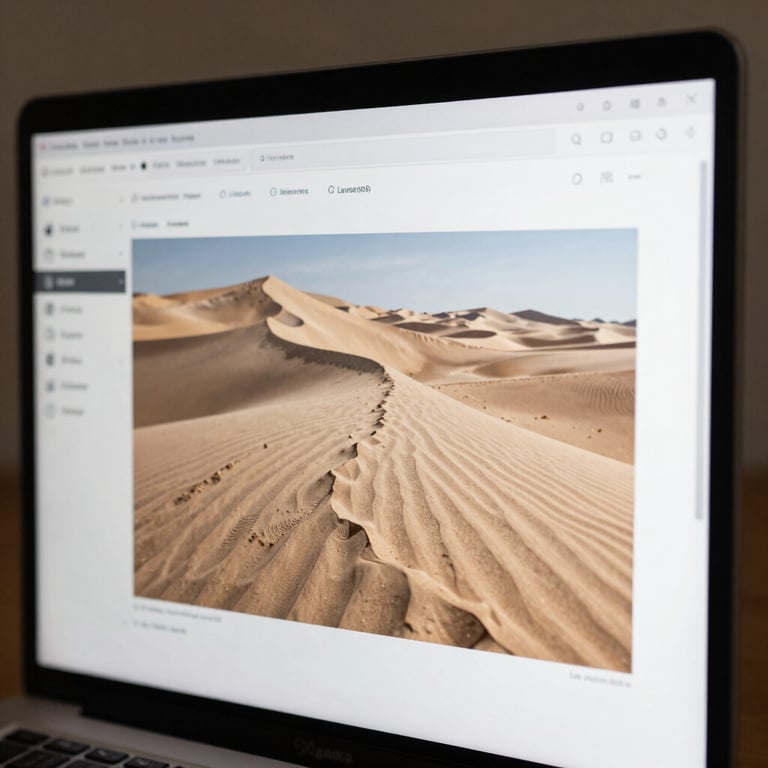 Close-up of a high-resolution screen displaying a clean, professional user interface design with sand and charcoal tones.