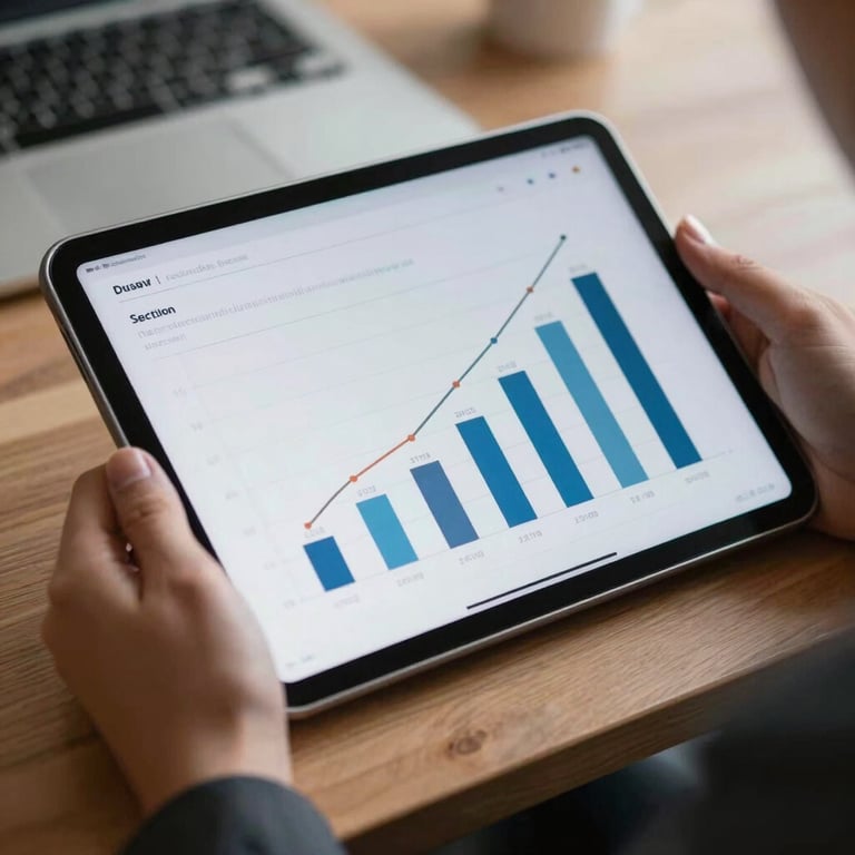 A sleek tablet displaying business growth charts in a professional setting.