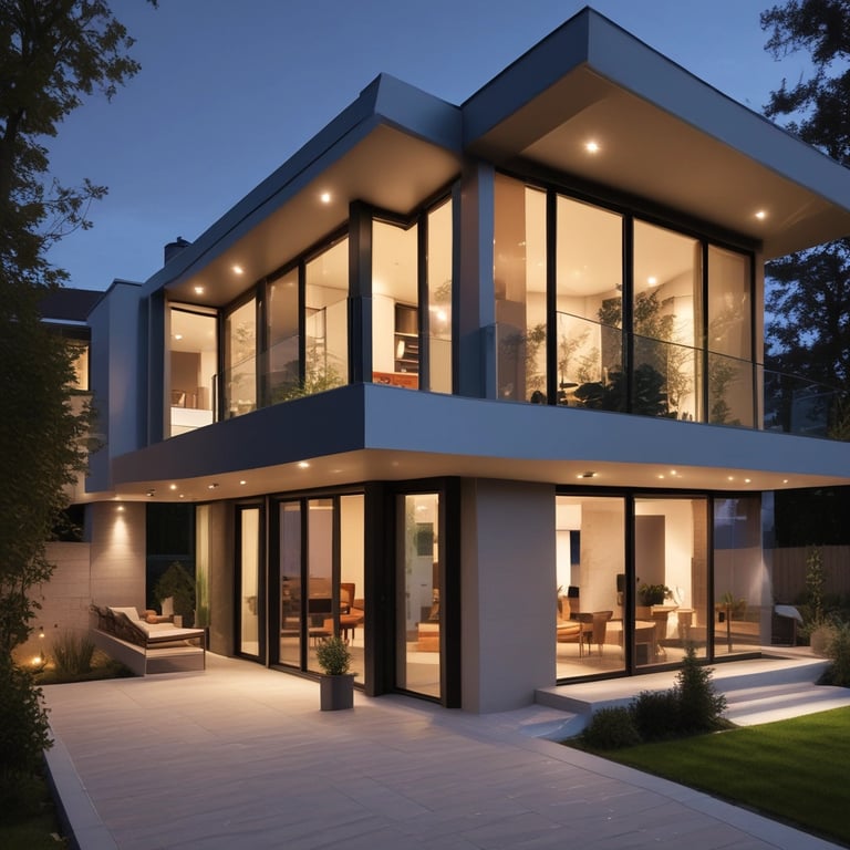 Two modern streetlights against a cloudy sky