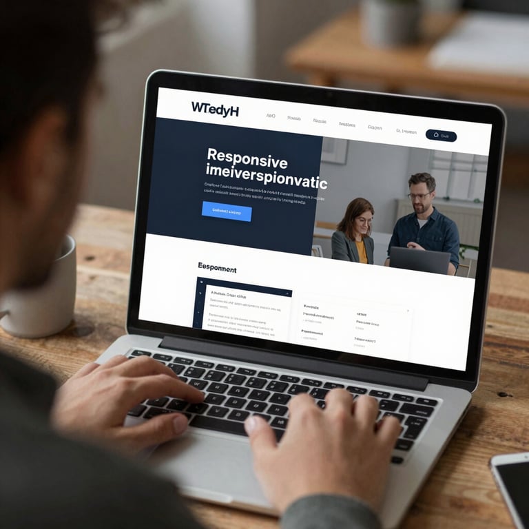 A professional web designer working on a clean, modern responsive website layout.