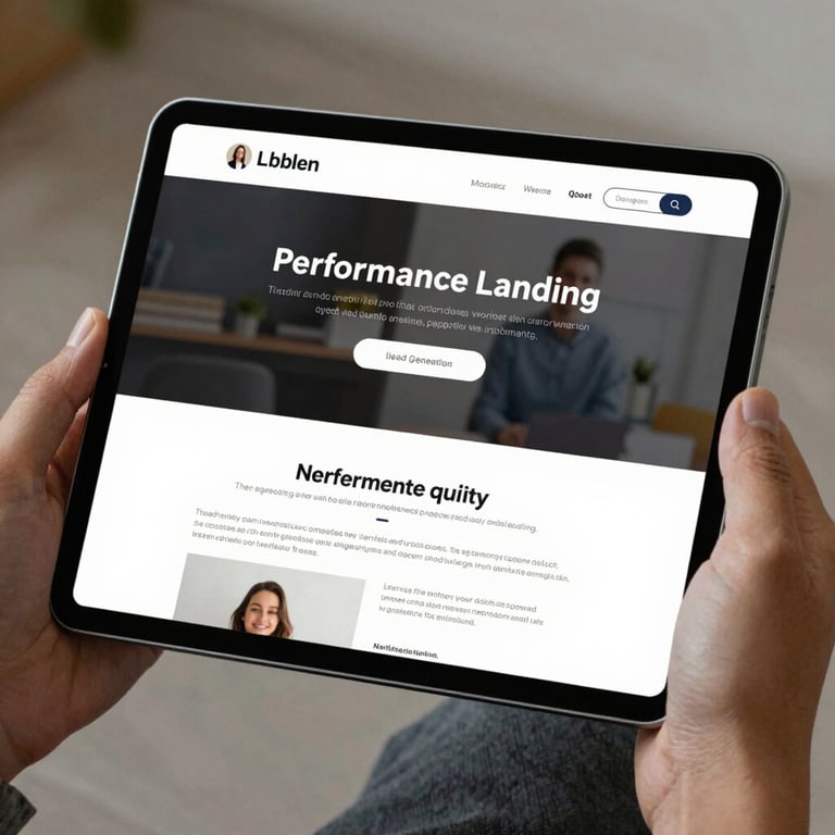 A tablet showing a high-performance landing page designed for lead generation.