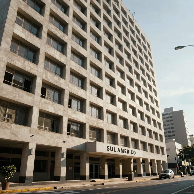 Fachada externa de um grande edif3cio de atacado moderno em contexto sul-americano.